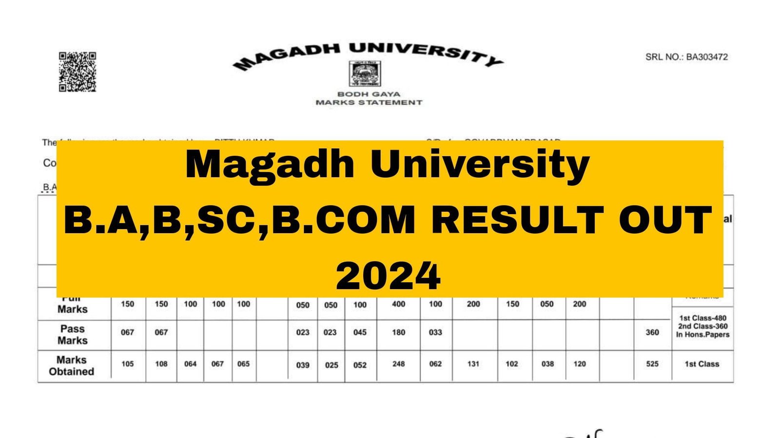 Magadh University UG 1st semester Result 2024