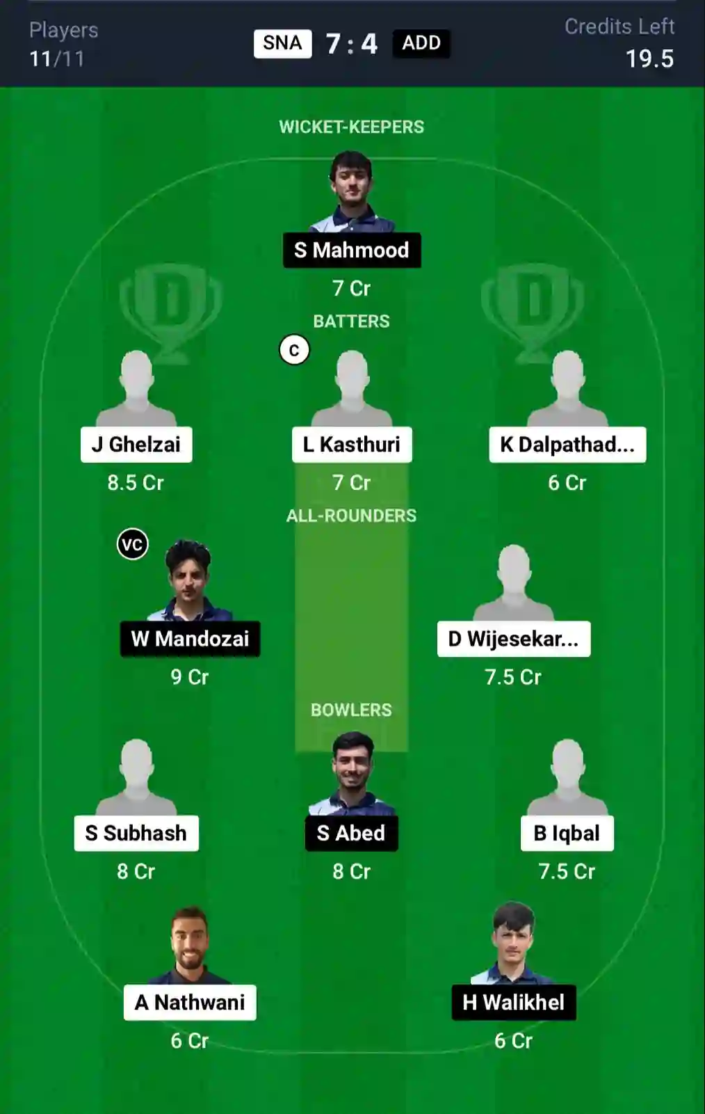 SNA VS ADD Dream11 Prediction Hindi