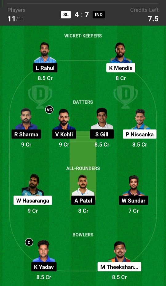 SL Vs IND 1st ODI Dream11 Winning Team