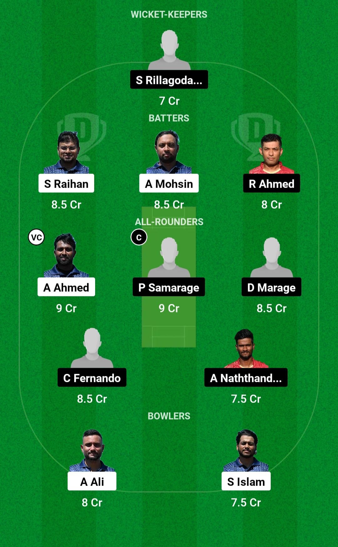 RBMS VS RCC Dream11 Prediction Team 