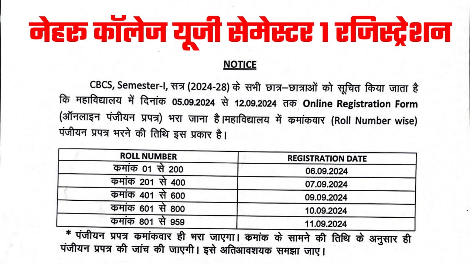 Nehru College Bahadurganj UG 1st semester registration 2024