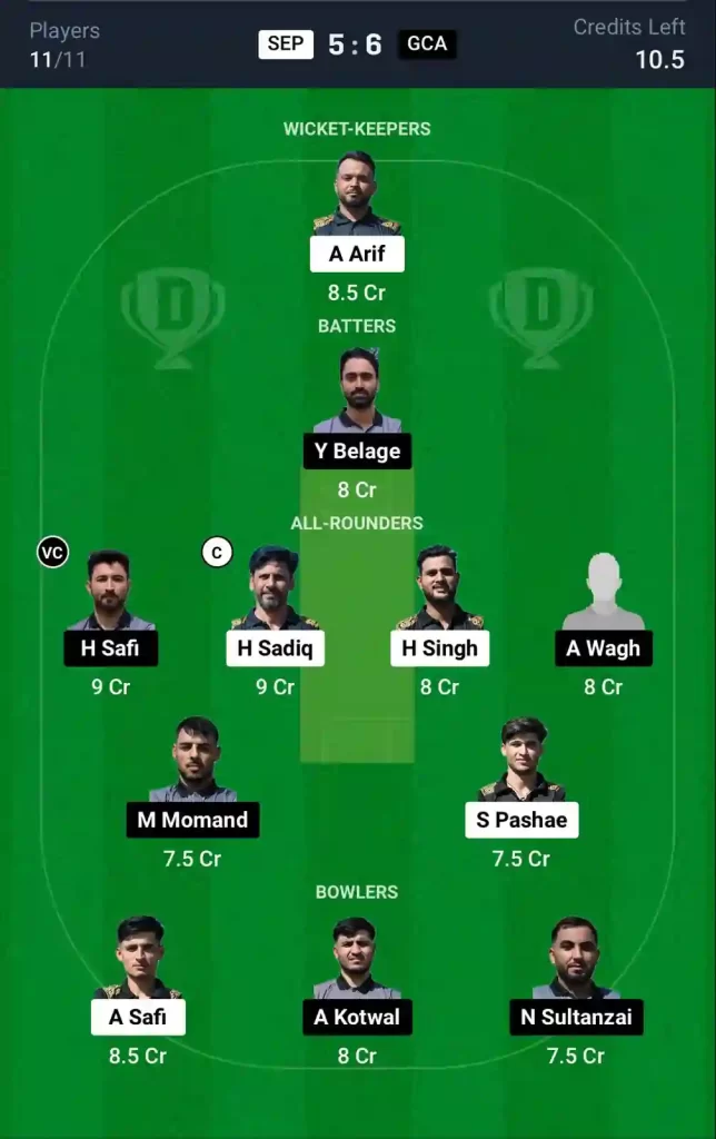 SEP VS GCA Dream11 Prediction