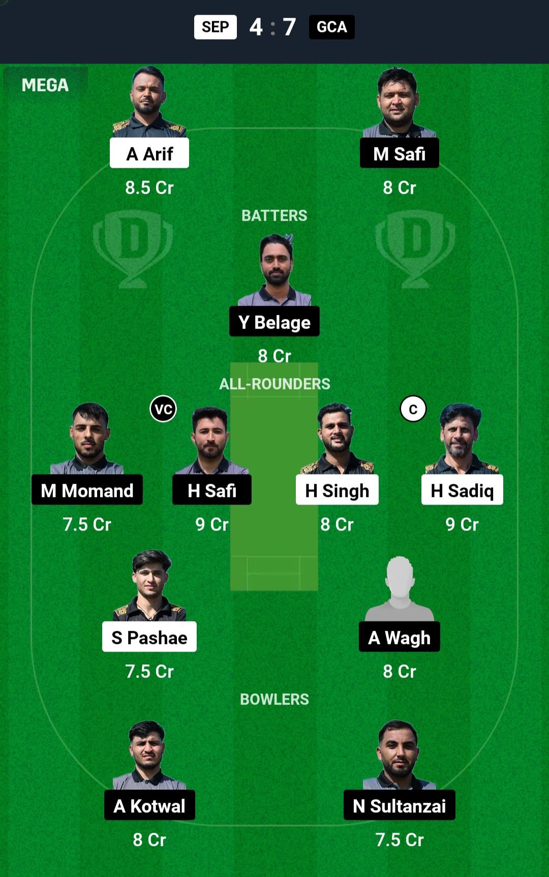 SEP VS GCA Dream11 Prediction team