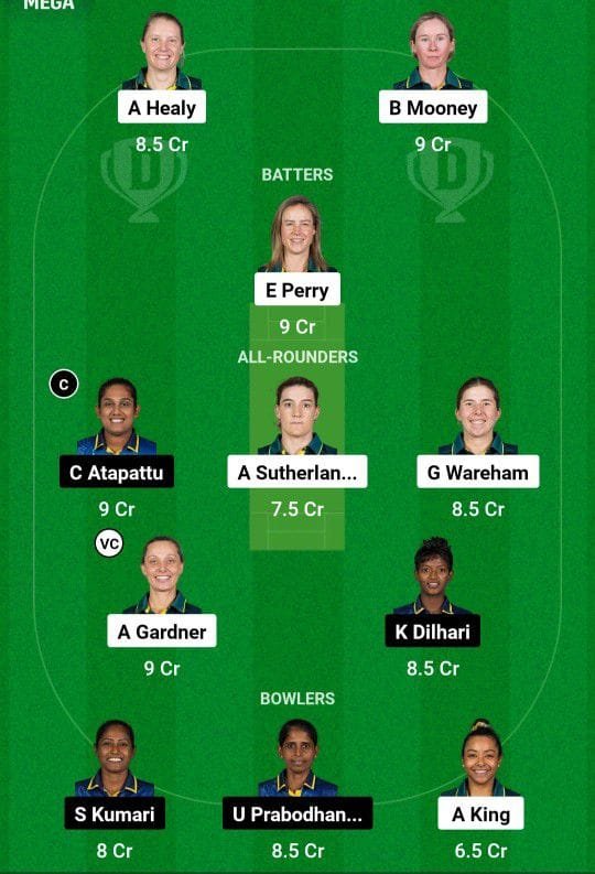 AUS W VS SL W Dream11 Prediction Team 