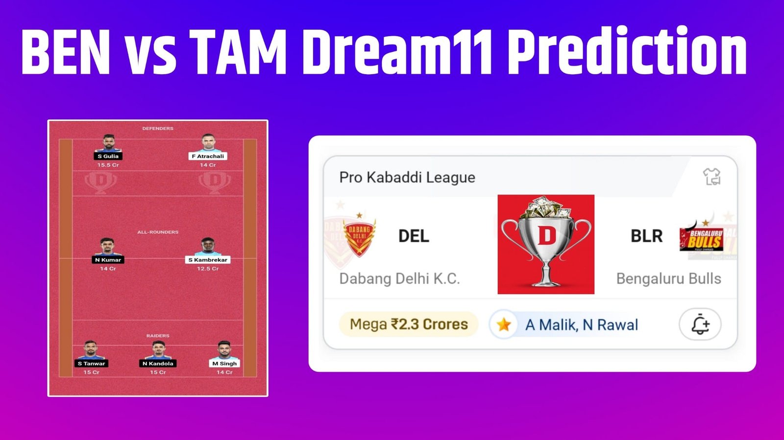 BEN vs TAM Dream11 Prediction Hindi