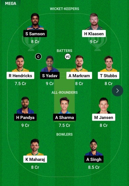 SA vs IND Dream11 Prediction