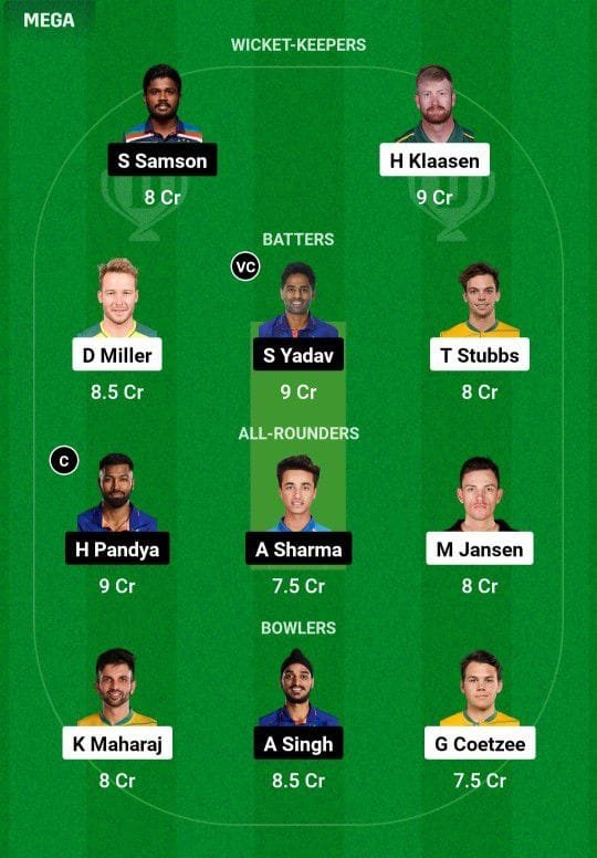 SA vs IND Dream11 Prediction Team