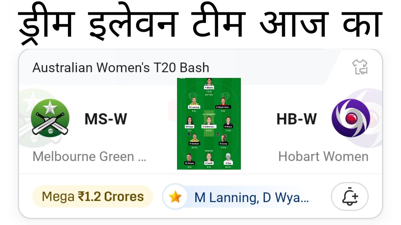 MS-W VS HB-W Dream11 Prediction Team