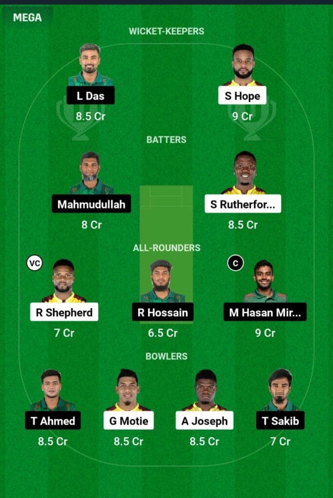 WI VS BAN 1st ODI Dream11 Prediction Team 2