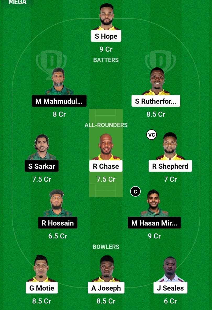 WI VS BAN 2nd ODI Dream11 Prediction Team 2 