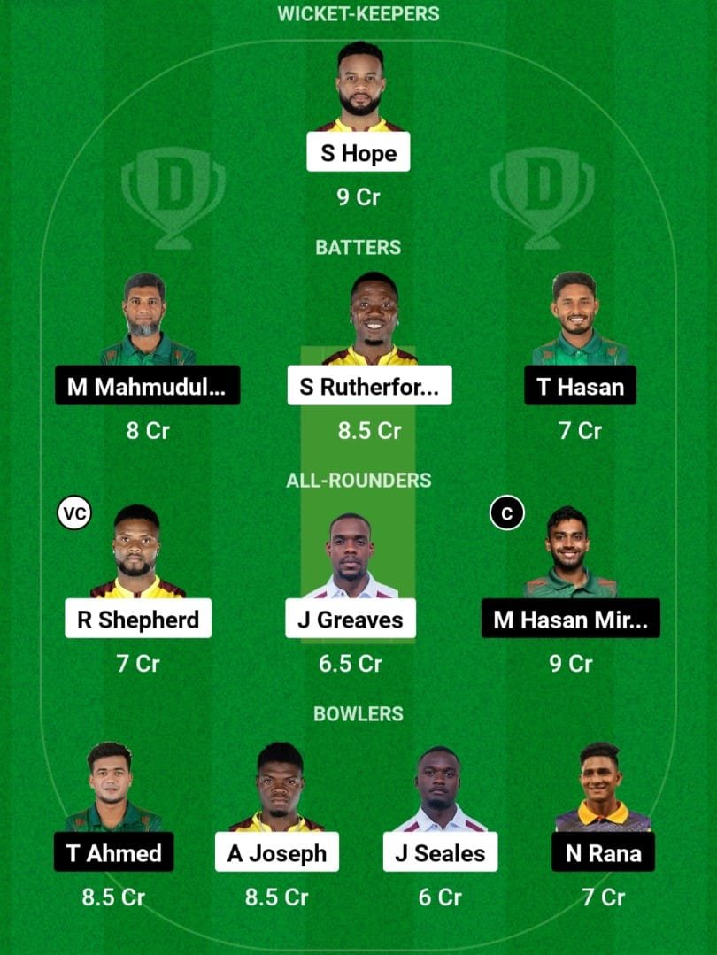 WI vs BAN 2nd ODi Dream11 Prediction Team 2 