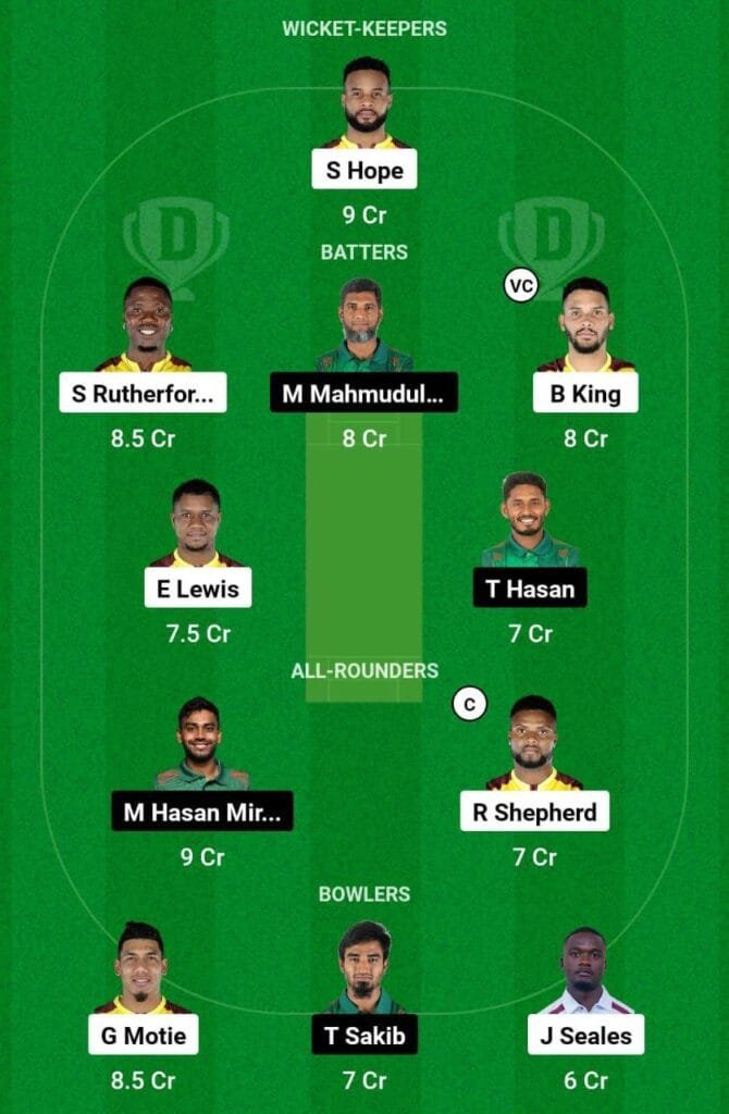 WI VS BAN 3rd Odi Dream11 Prediction Team 2