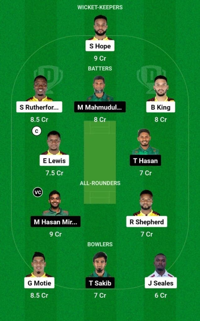 WI VS BAN 3rd Odi Dream11 Prediction Team