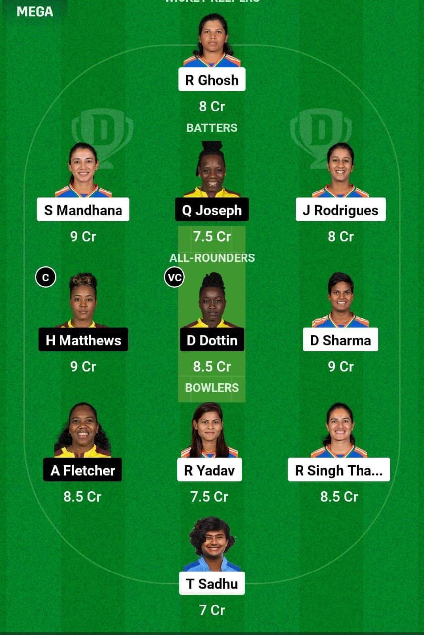 IN-W VS WI-W 3rd t20i Dream11 Prediction Team