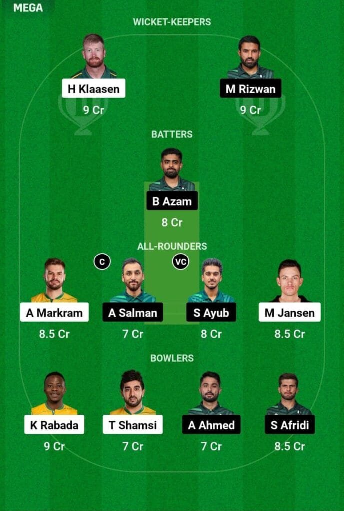 SA VS PAK 2nd ODI Dream11 Prediction Team