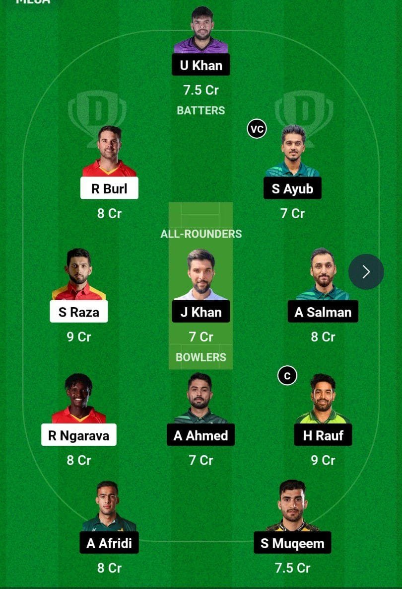 ZIM VS PAK 3rd t20i Dream11 Prediction Team 2