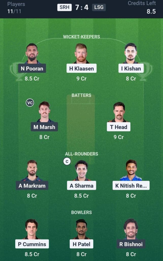 SRH Vs LSG Dream11 Prediction Hindi , IPL 2025 Match No 08